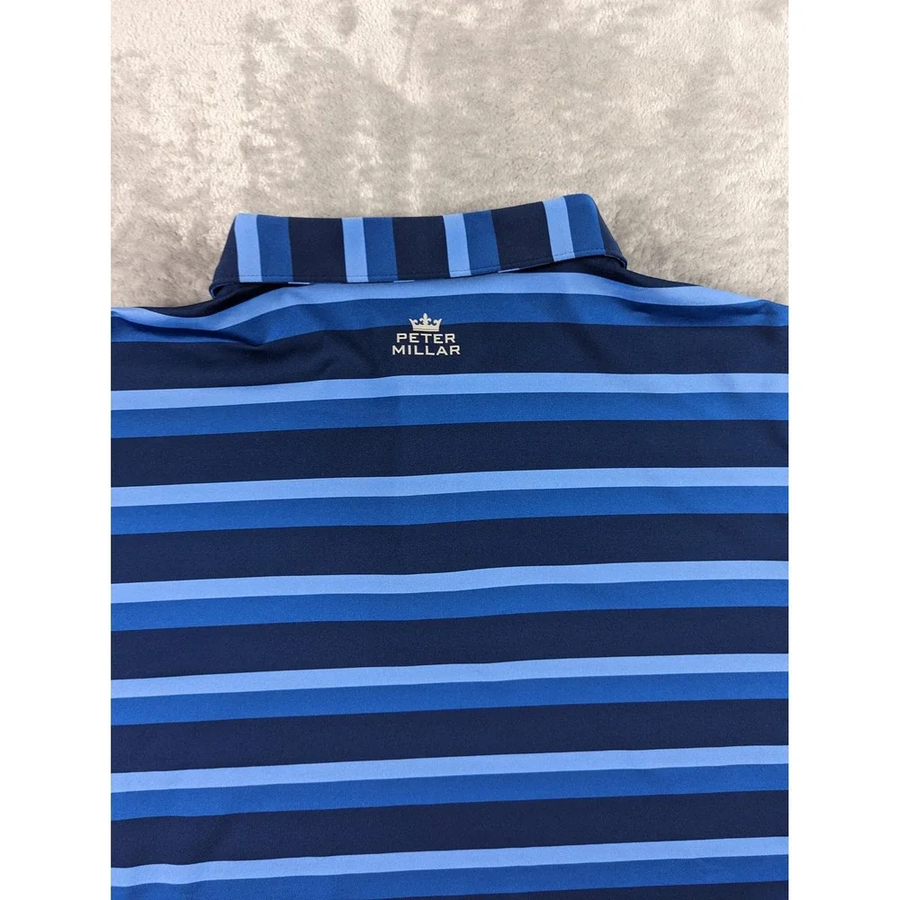 Peter Millar Polo Shirt Mens XL Blue Tour Fit Stripe Golf Stretch Performance